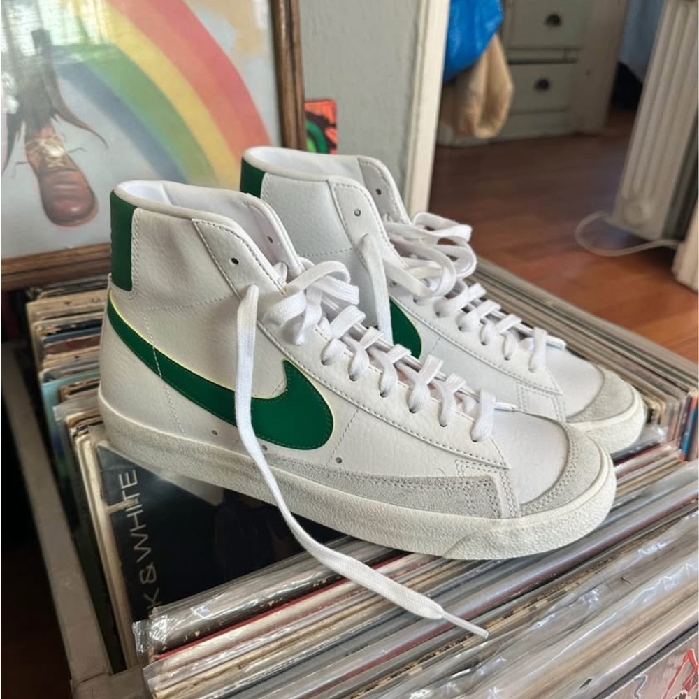 Nike White and Green High-Top Sneakers